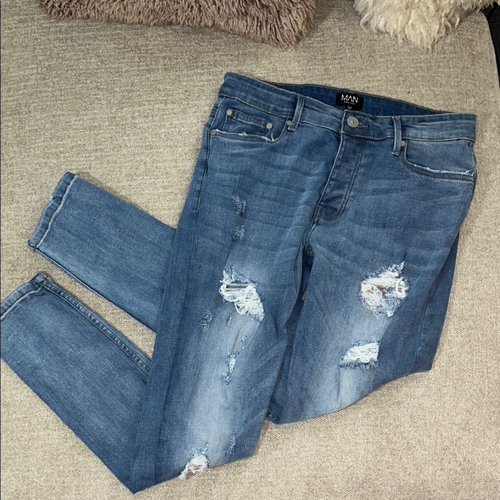 Boohoo Men's Skinny Jeans - Distressed Blue 32